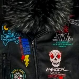 NEW Faux grafitti leather rocker jacket